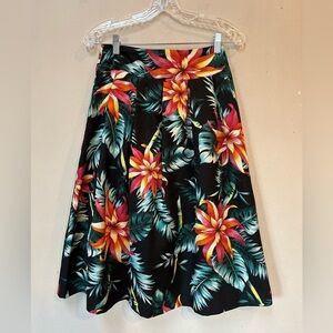 Vintage Taroni Collection Women’s Colorful Tropical Floral Midi Flare Skirt S